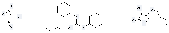 2,4(3H,5H)-Furandione,3-chloro- can be used to produce 4-butoxy-3-chloro-5H-furan-2-one by heanting
